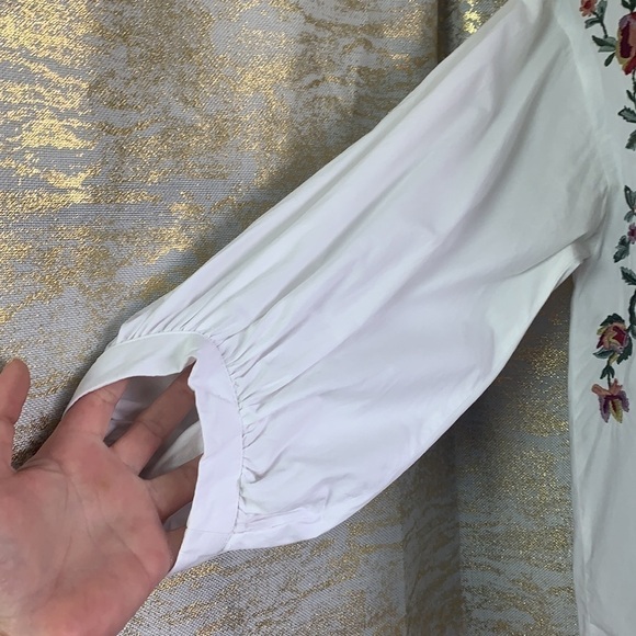 Zara White Floral Embroidered Balloon Sleeve Shirt Size M - Picture 7 of 16